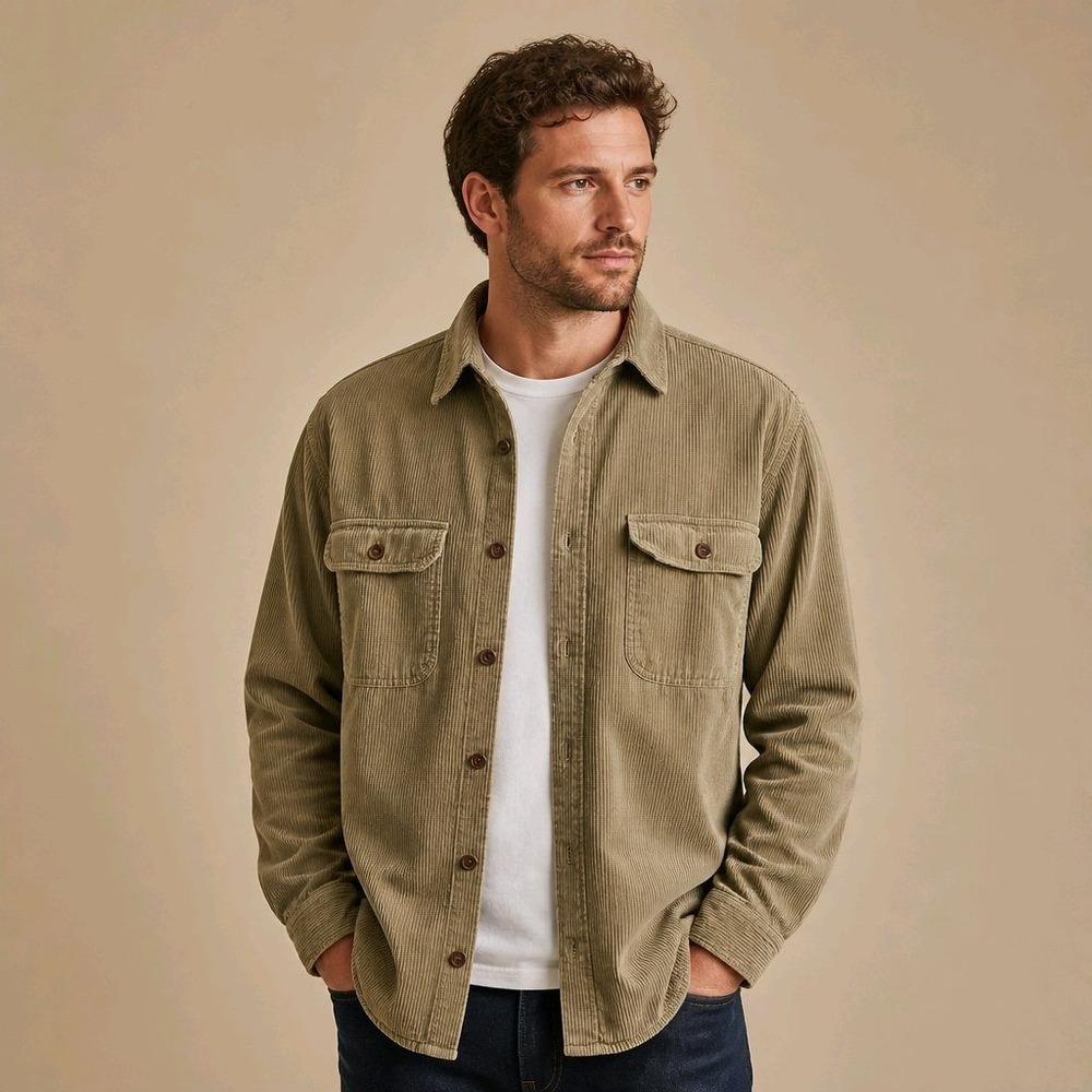 Reel Legends Medium Tan Corduroy Fleece Lined Button Front Shirt Jacket